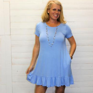Sky Blue Dress with ruffle and pockets